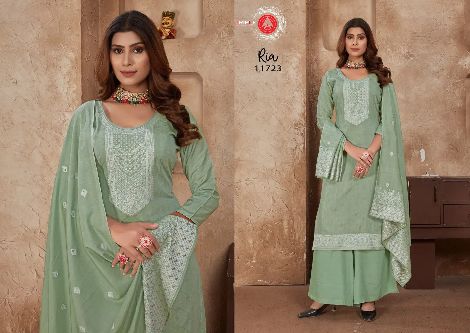 Ria By Triple A Pure Muslin Lakhnavi Jacquard Dress Material Wholesale Online